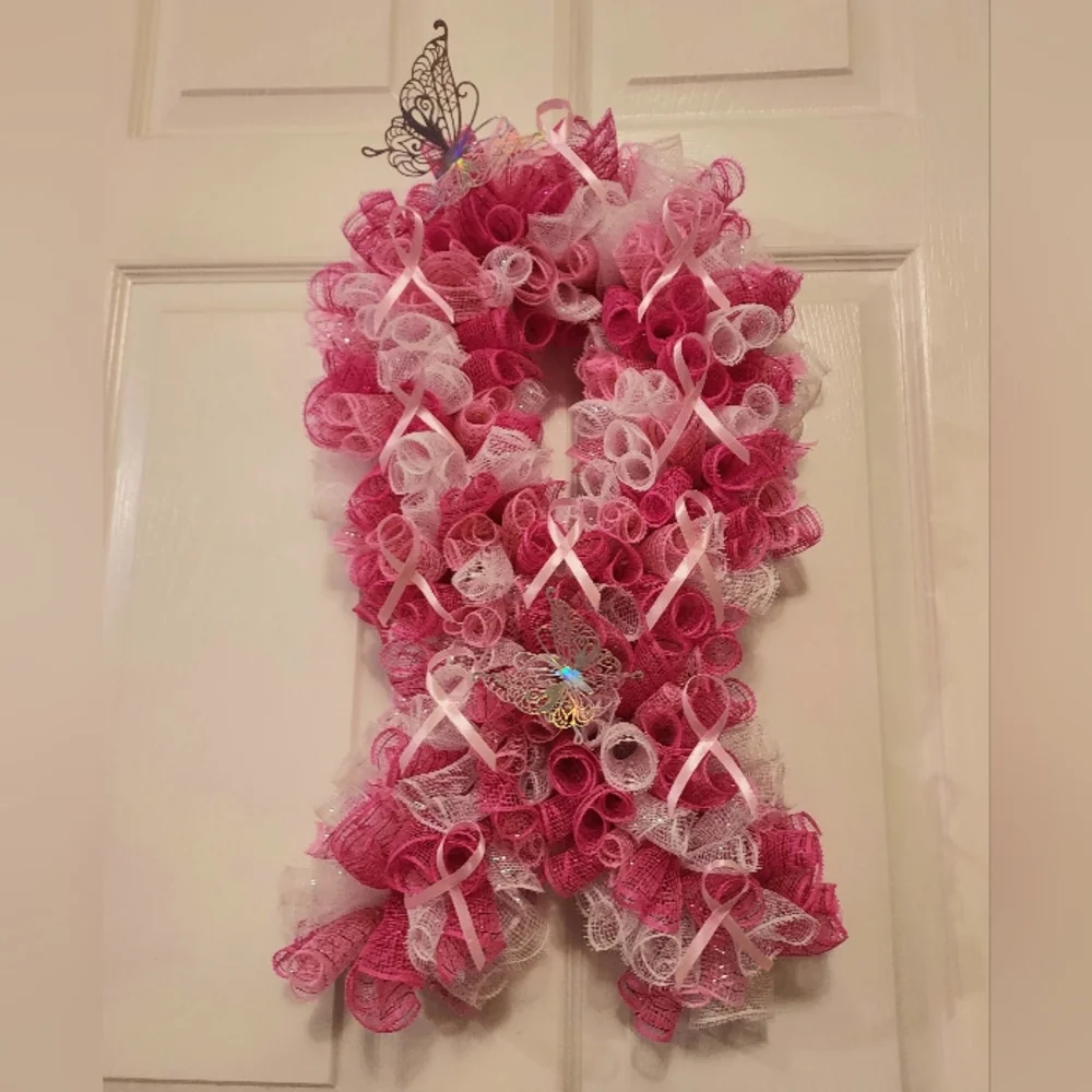 Breast Cancer Awareness Wreath Swag for Door or Wall, Great Gift